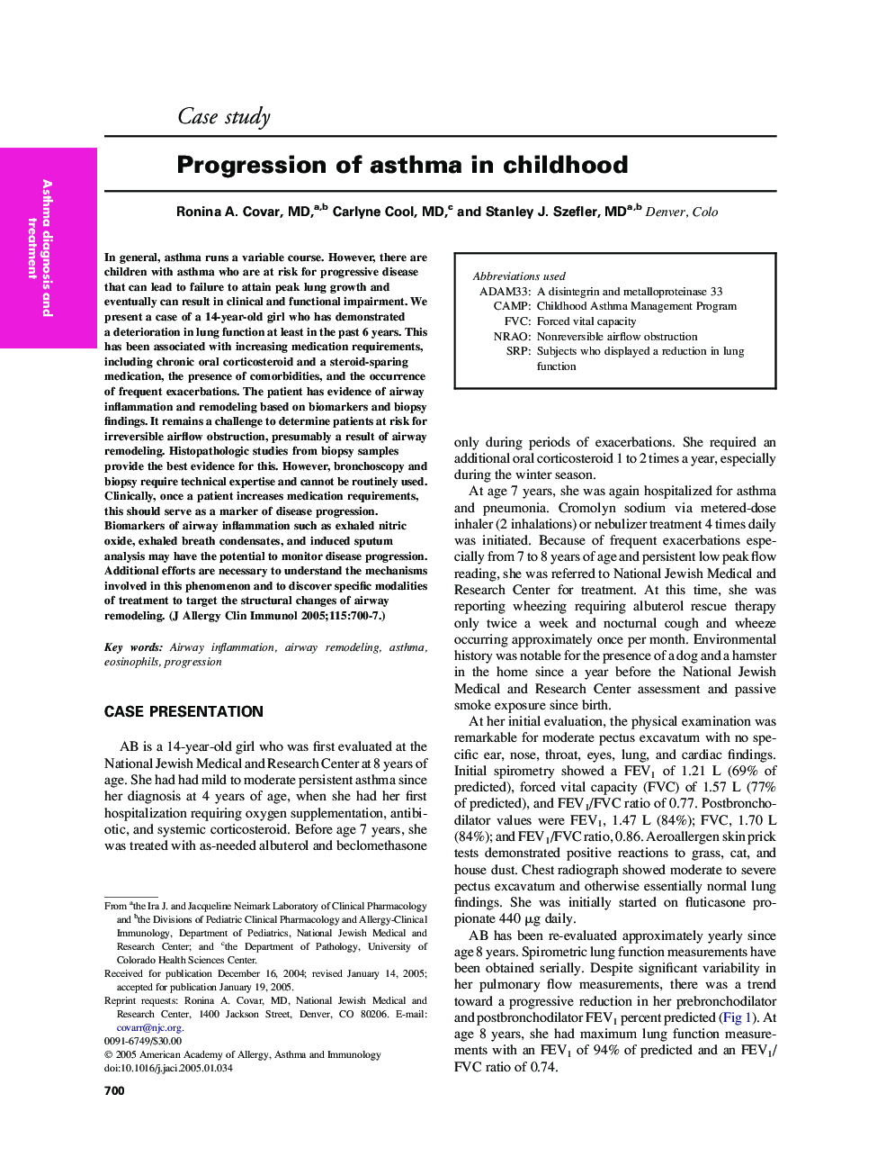 Progression of asthma in childhood