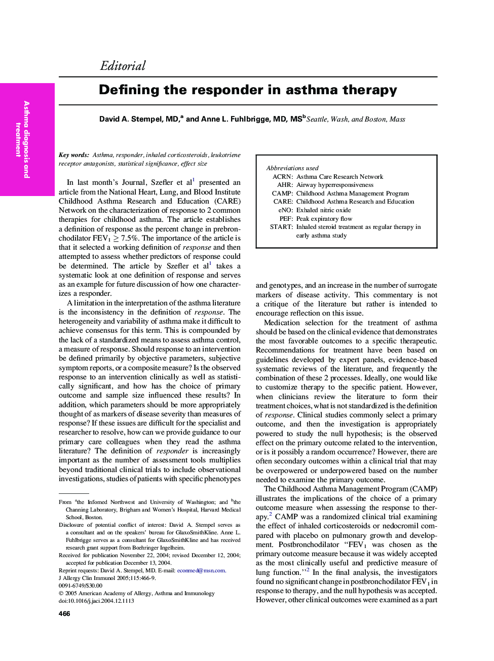 Defining the responder in asthma therapy