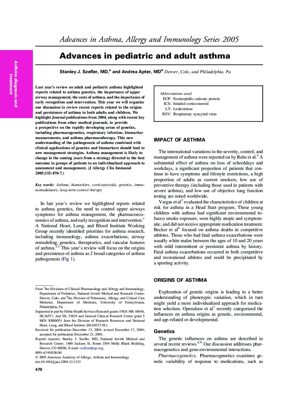 Advances in pediatric and adult asthma