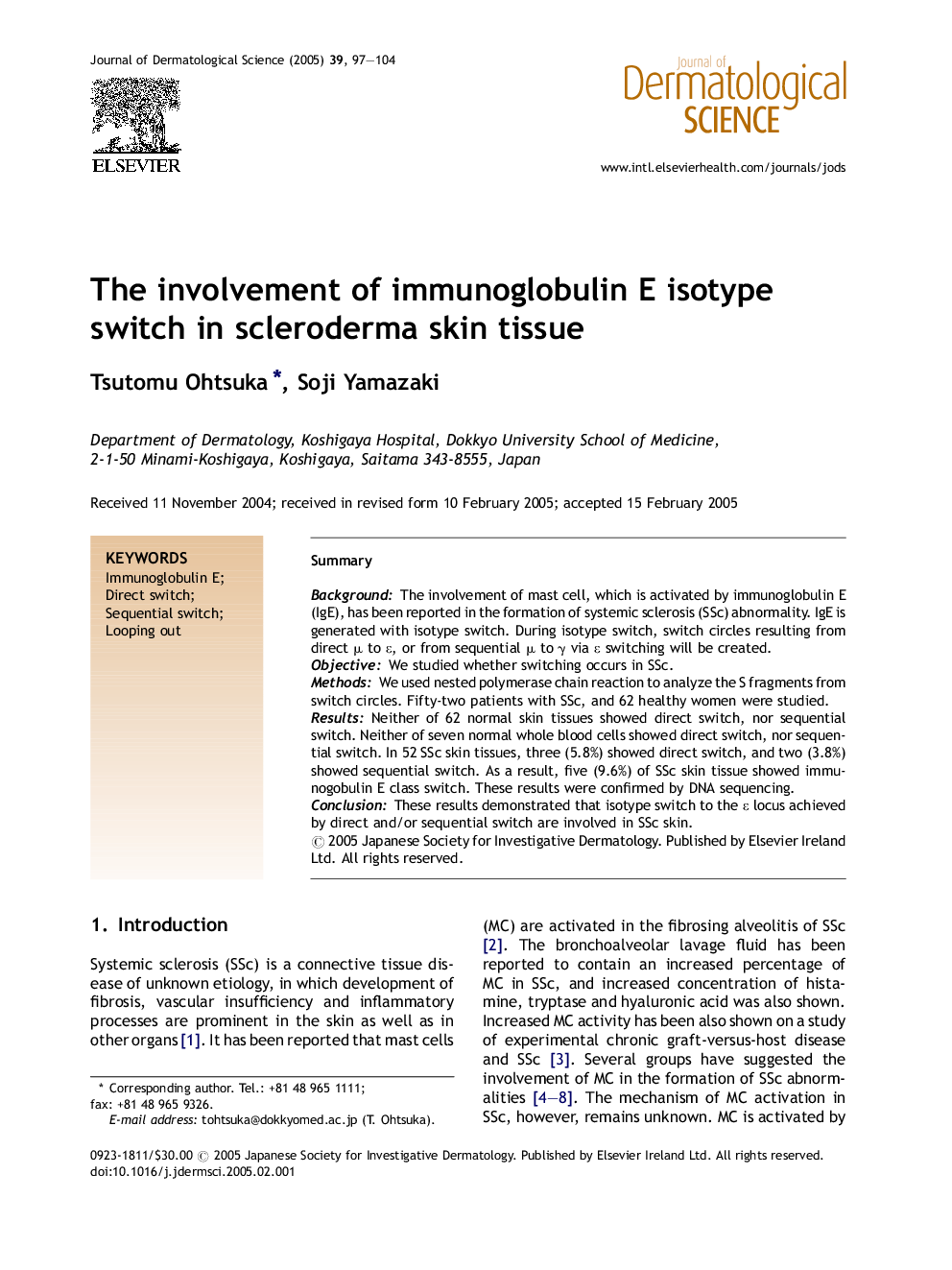 The involvement of immunoglobulin E isotype switch in scleroderma skin tissue