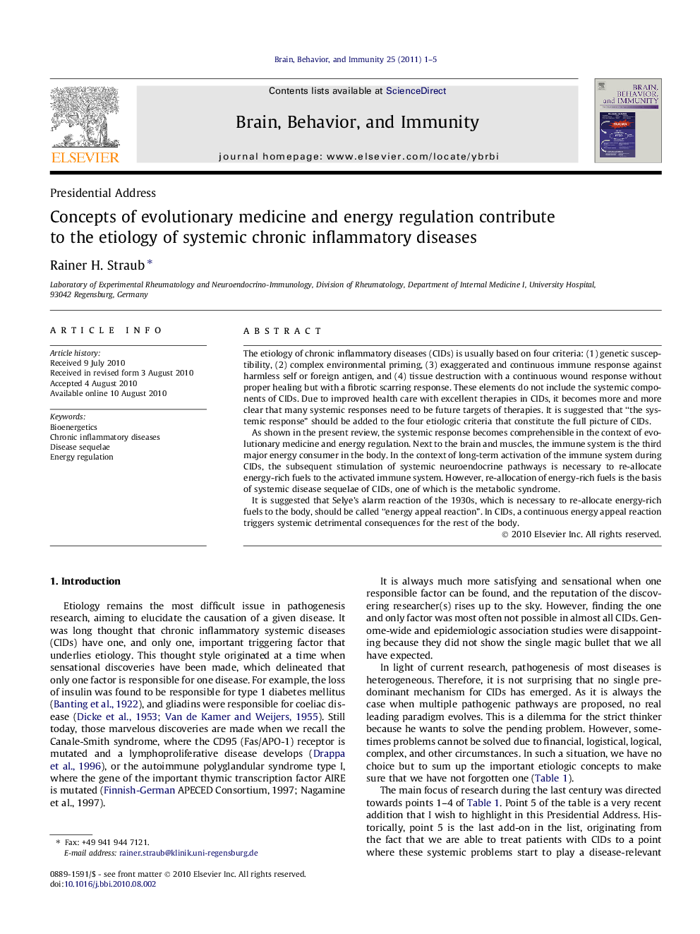 Concepts of evolutionary medicine and energy regulation contribute to the etiology of systemic chronic inflammatory diseases