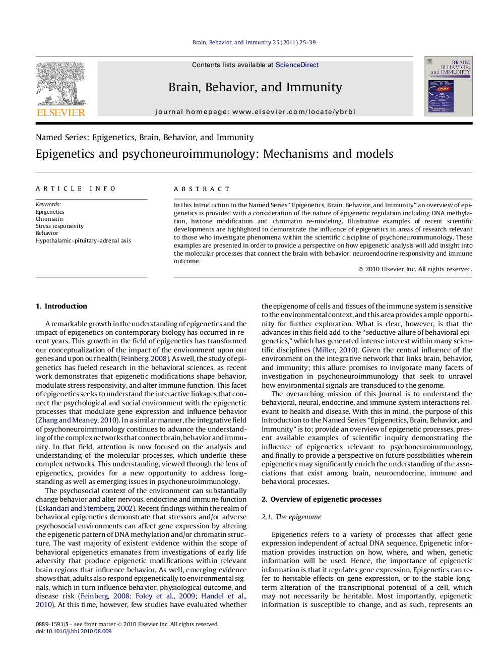 Epigenetics and psychoneuroimmunology: Mechanisms and models