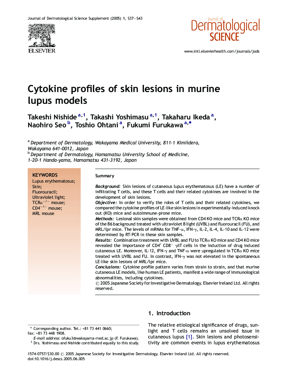 Cytokine profiles of skin lesions in murine lupus models