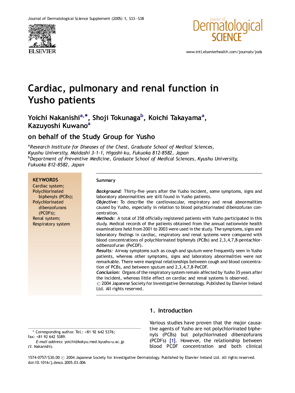 Cardiac, pulmonary and renal function in Yusho patients