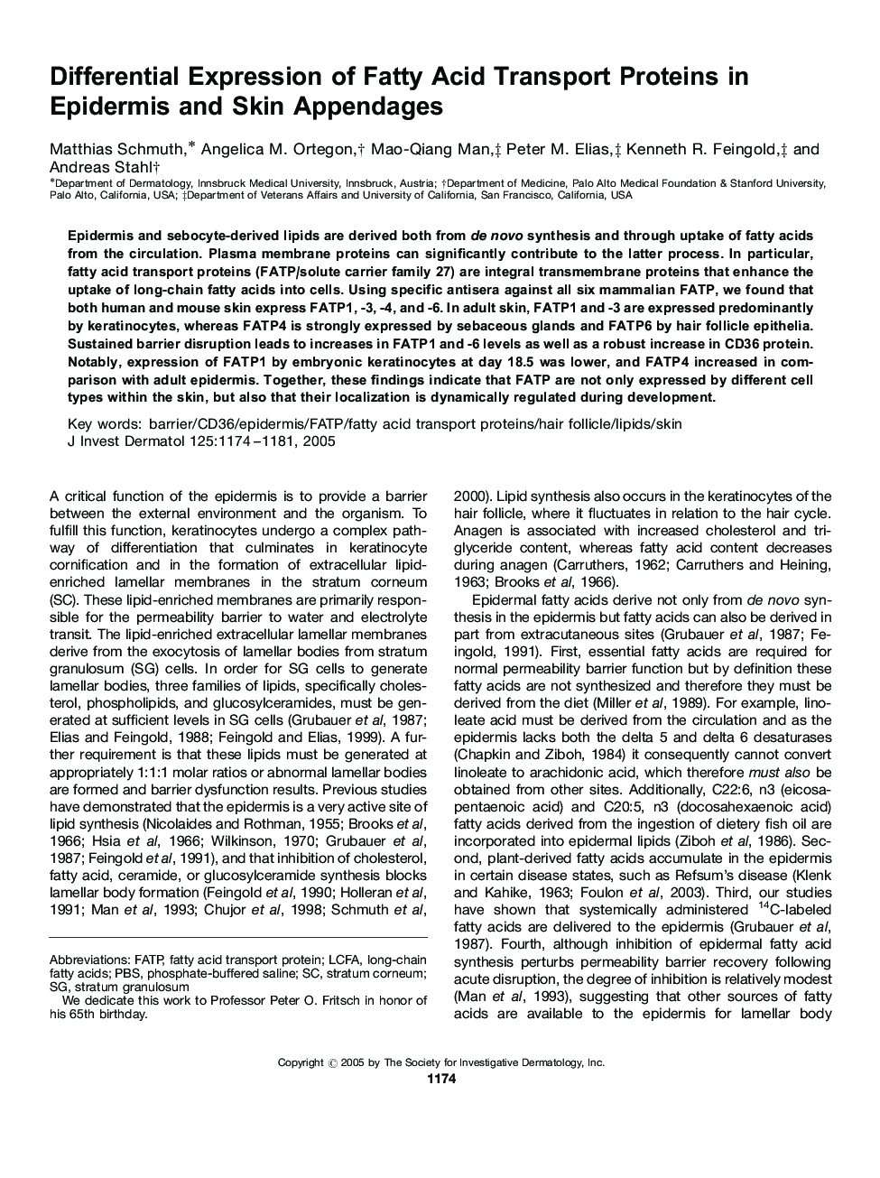 Differential Expression of Fatty Acid Transport Proteins in Epidermis and Skin Appendages