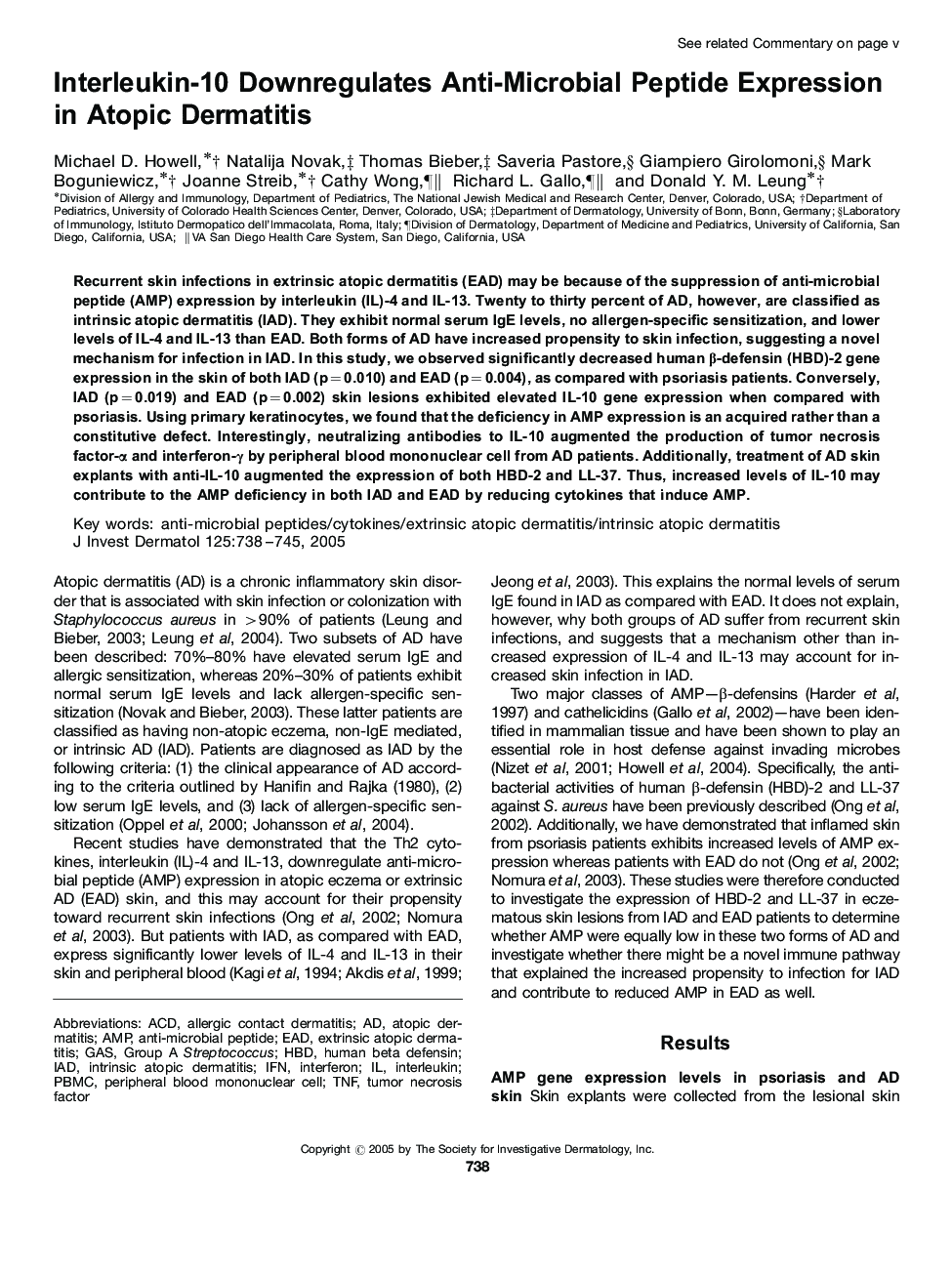 Interleukin-10 Downregulates Anti-Microbial Peptide Expression in Atopic Dermatitis