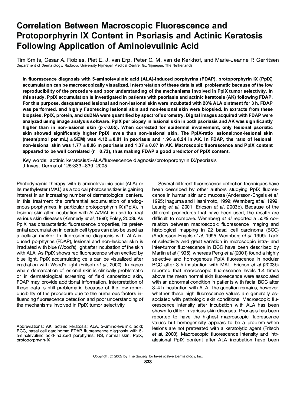 Correlation Between Macroscopic Fluorescence and Protoporphyrin IX Content in Psoriasis and Actinic Keratosis Following Application of Aminolevulinic Acid