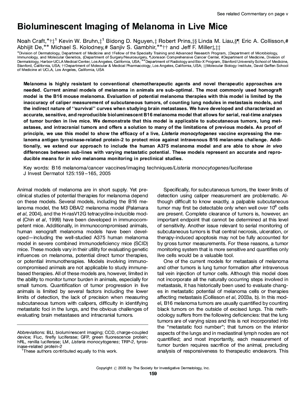عکس صفحه اول مقاله: Bioluminescent Imaging of Melanoma in Live Mice Bioluminescent Imaging of Melanoma in Live Mice