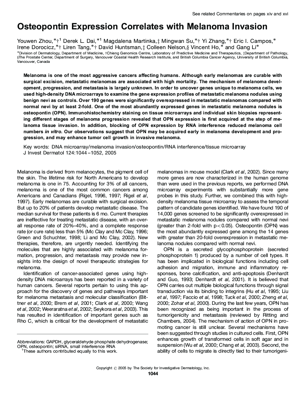 Osteopontin Expression Correlates with Melanoma Invasion