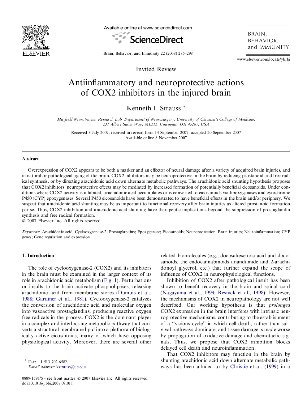 Antiinflammatory and neuroprotective actions of COX2 inhibitors in the injured brain