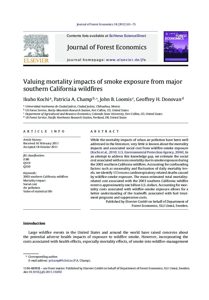 Valuing mortality impacts of smoke exposure from major southern California wildfires