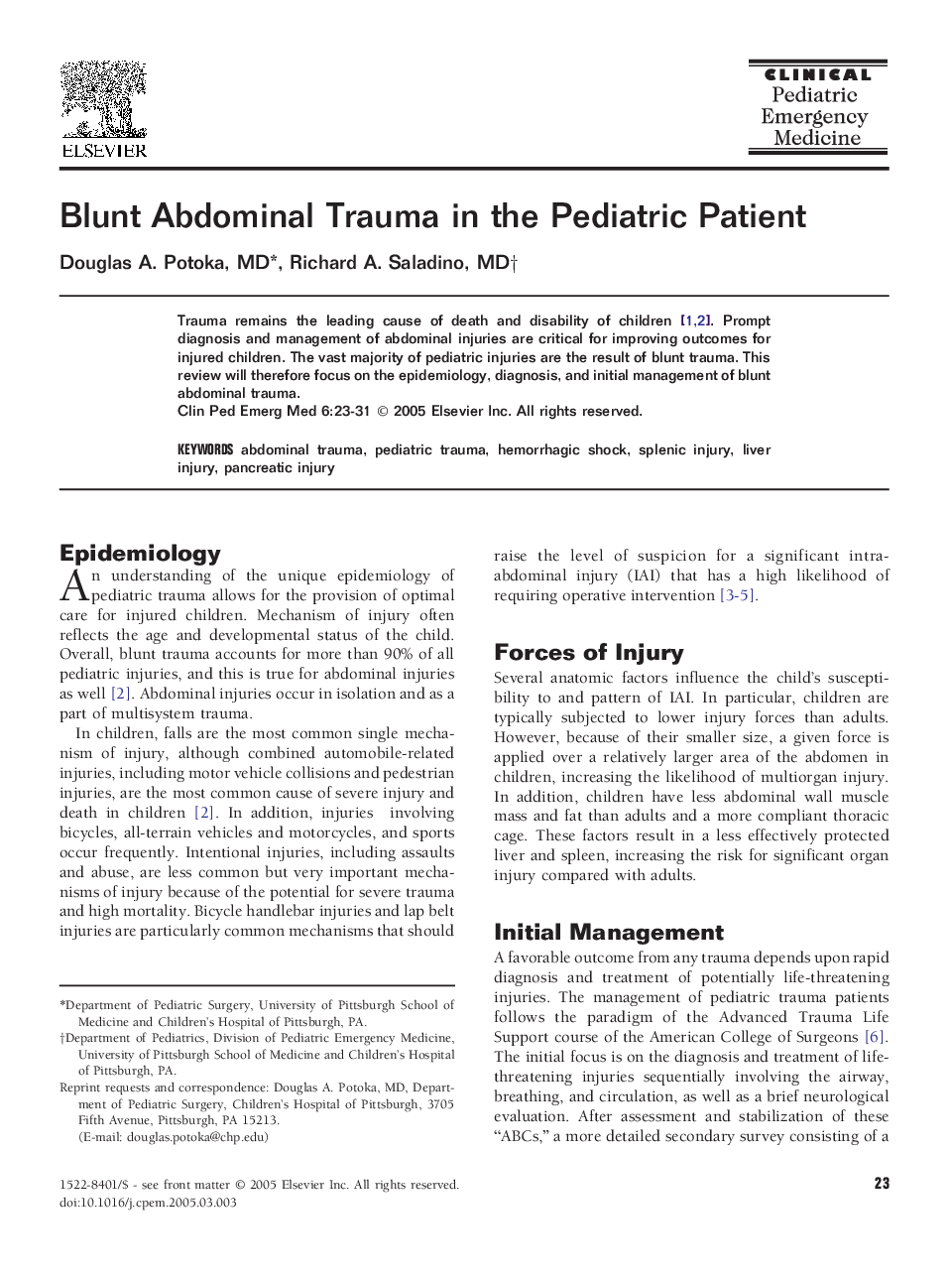 Blunt Abdominal Trauma in the Pediatric Patient