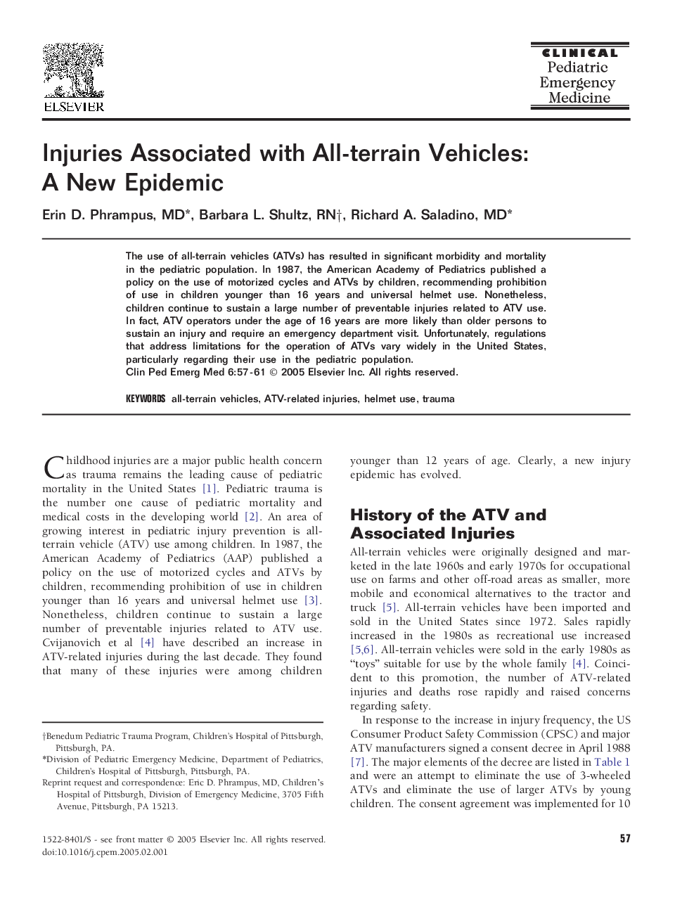 Injuries Associated with All-Terrain Vehicles: A New Epidemic