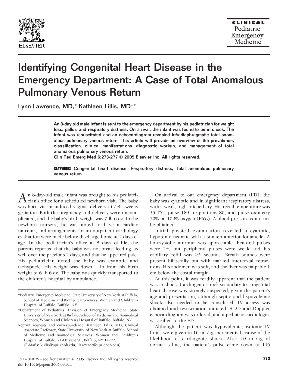 Identifying Congenital Heart Disease in the Emergency Department: A Case of Total Anomalous Pulmonary Venous Return
