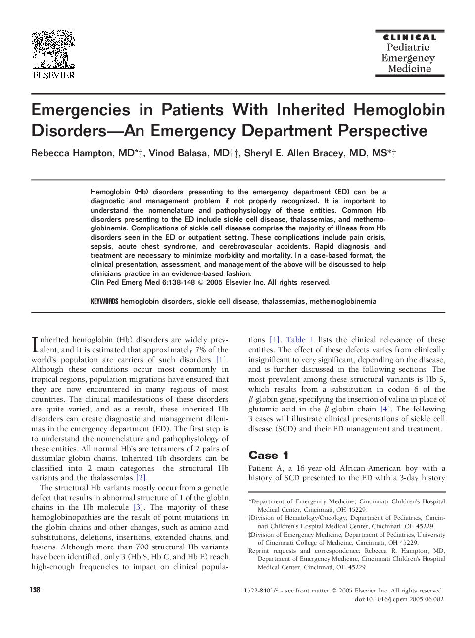 Emergencies in Patients With Inherited Hemoglobin Disorders-An Emergency Department Perspective