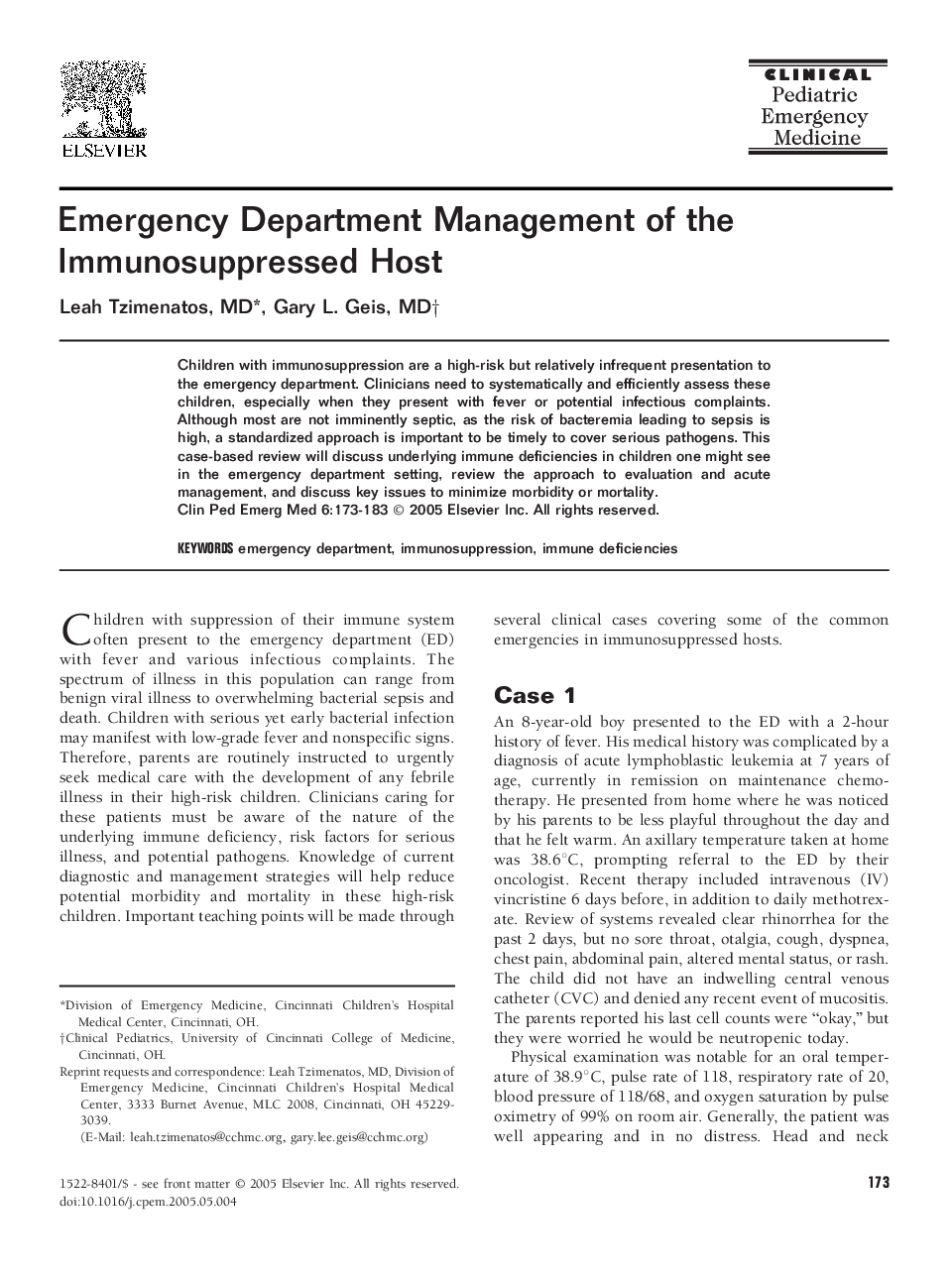 Emergency Department Management of the Immunosuppressed Host