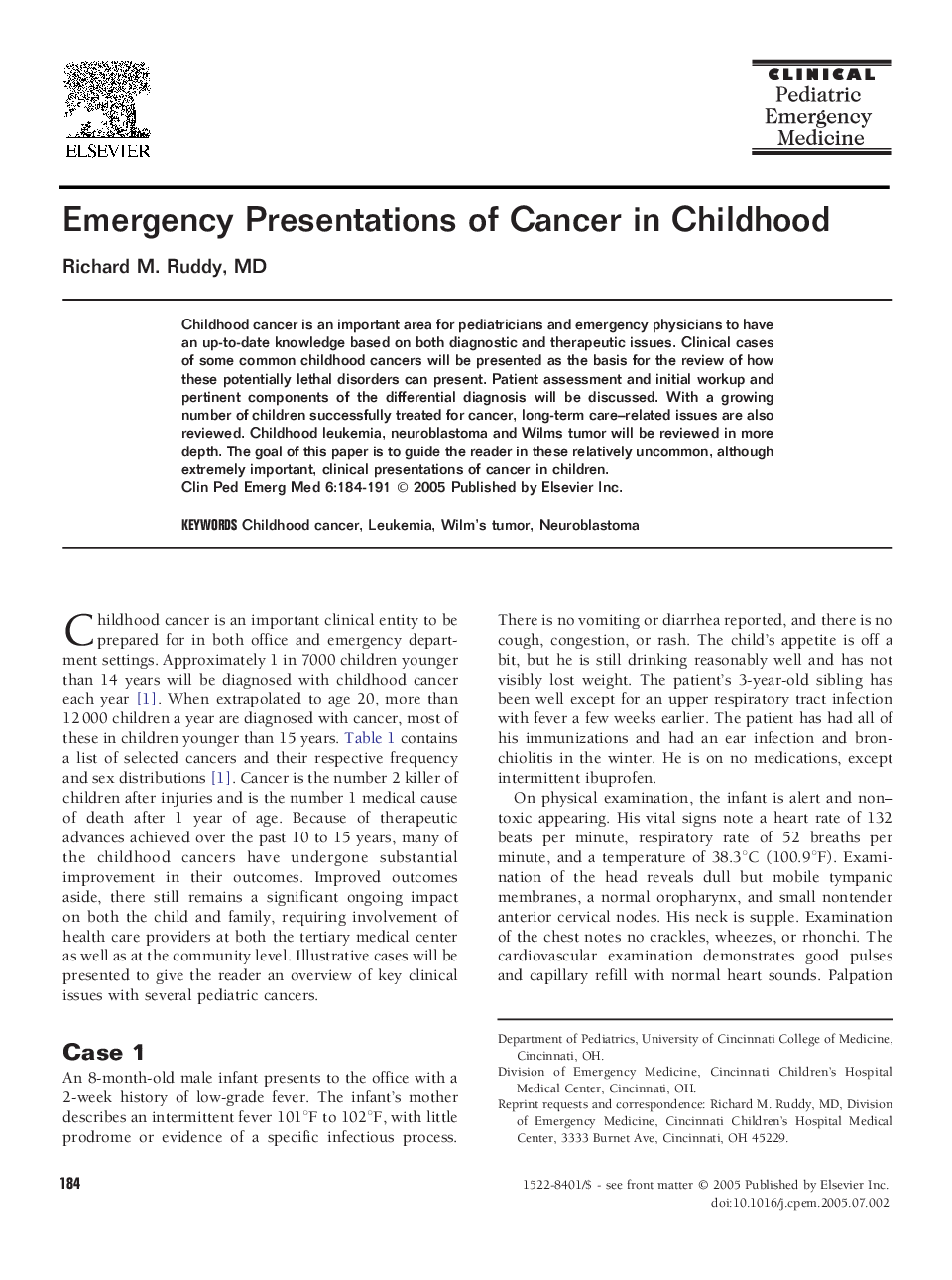 Emergency Presentations of Cancer in Childhood