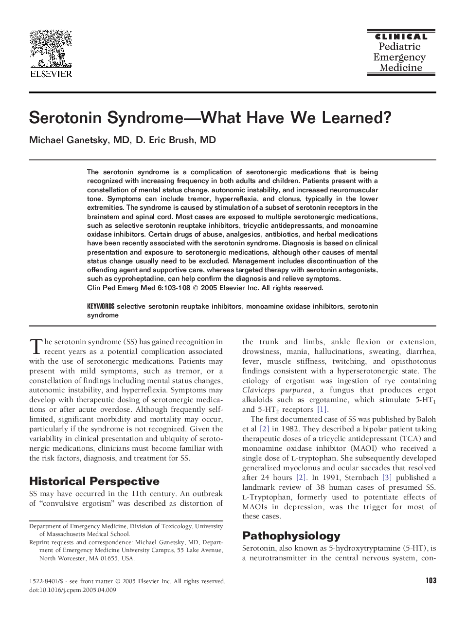 Serotonin Syndrome-What Have We Learned?