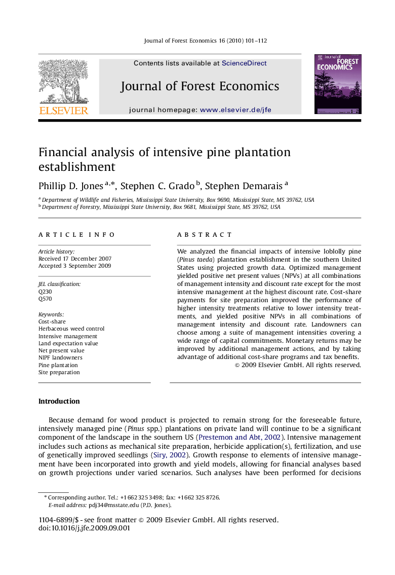 Financial analysis of intensive pine plantation establishment