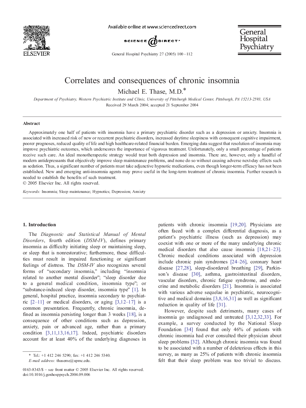 Correlates and consequences of chronic insomnia