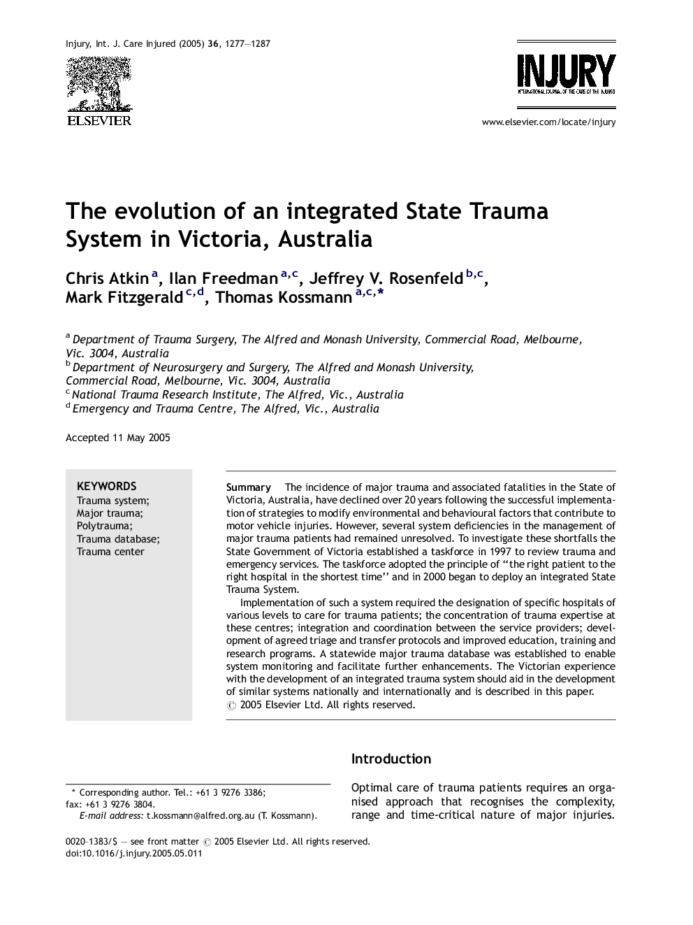 The evolution of an integrated State Trauma System in Victoria, Australia