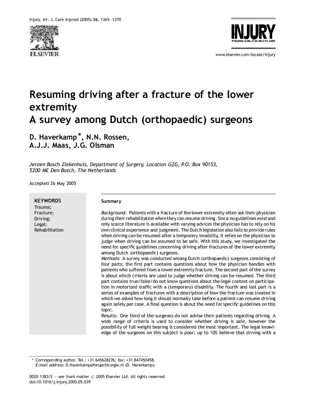 Resuming driving after a fracture of the lower extremity