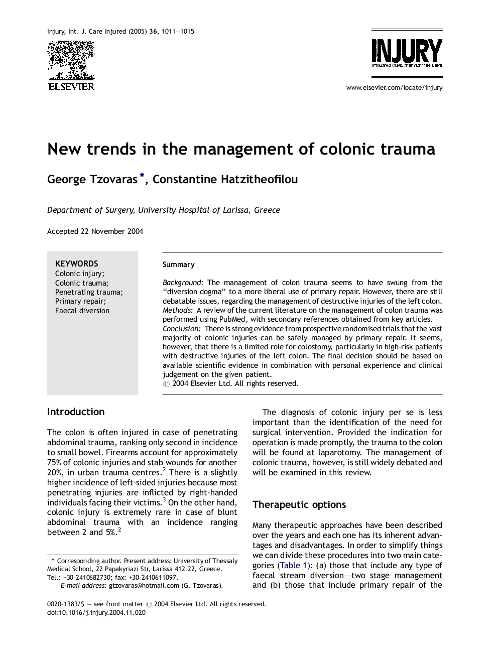 New trends in the management of colonic trauma