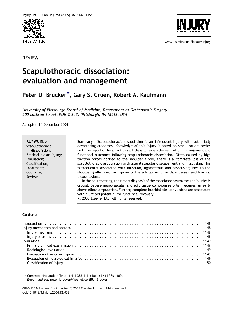 Scapulothoracic dissociation: evaluation and management