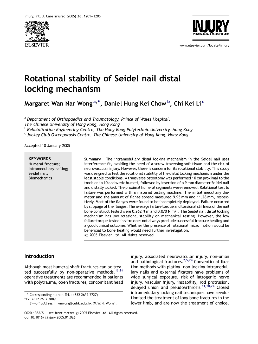 Rotational stability of Seidel nail distal locking mechanism