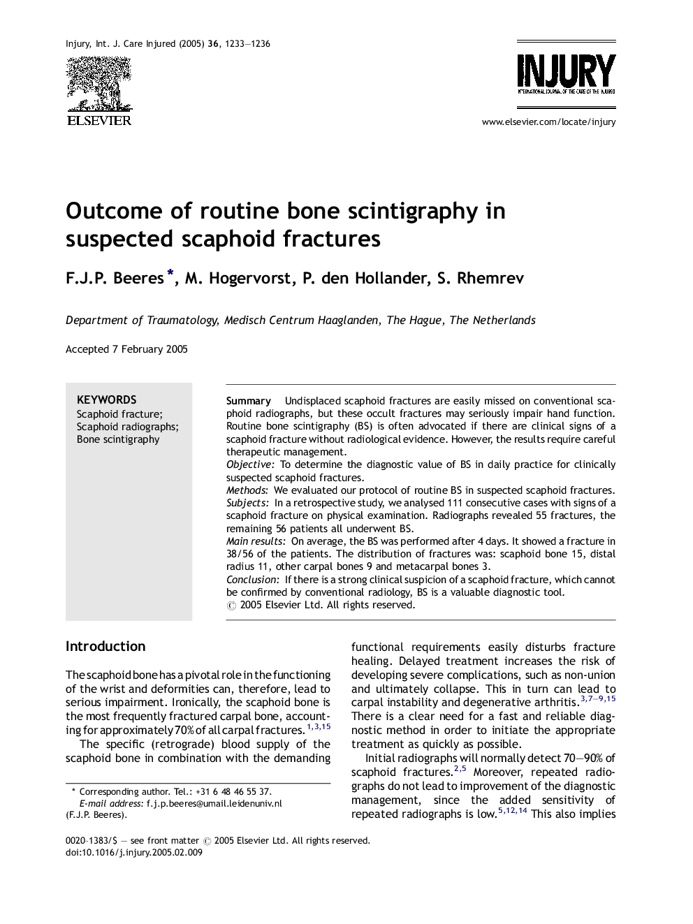 Outcome of routine bone scintigraphy in suspected scaphoid fractures