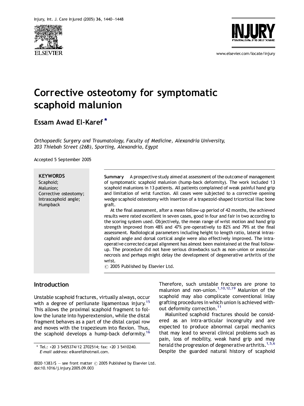 Corrective osteotomy for symptomatic scaphoid malunion