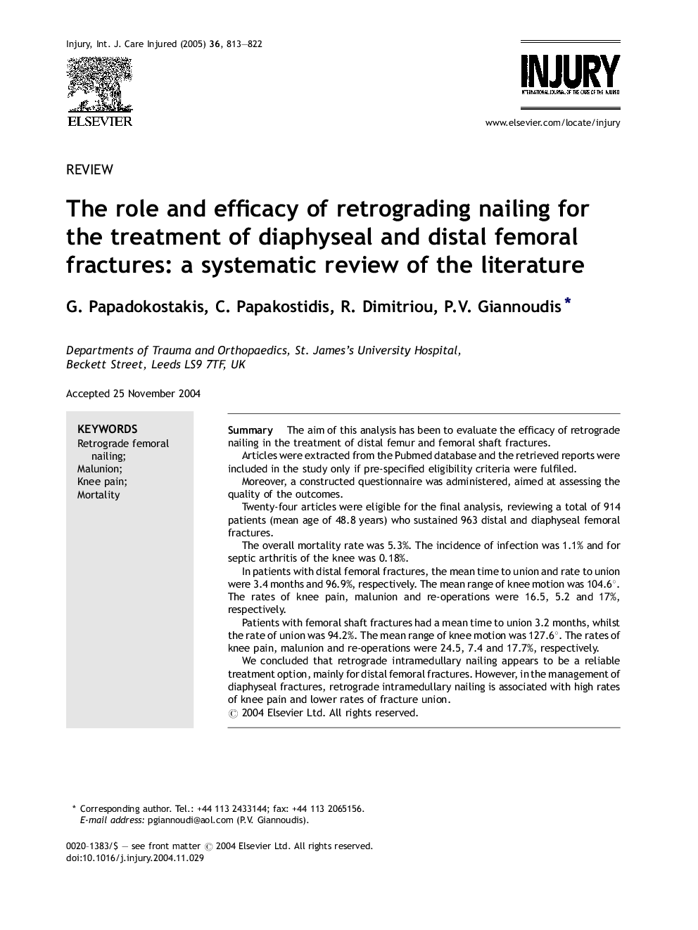 The role and efficacy of retrograding nailing for the treatment of diaphyseal and distal femoral fractures: a systematic review of the literature