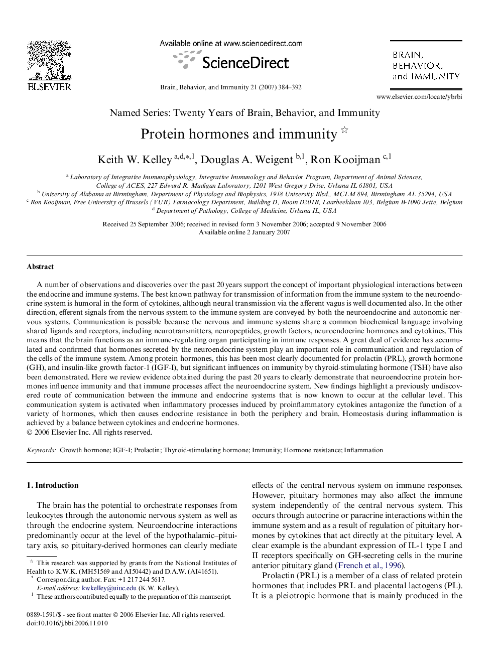 Protein hormones and immunity 