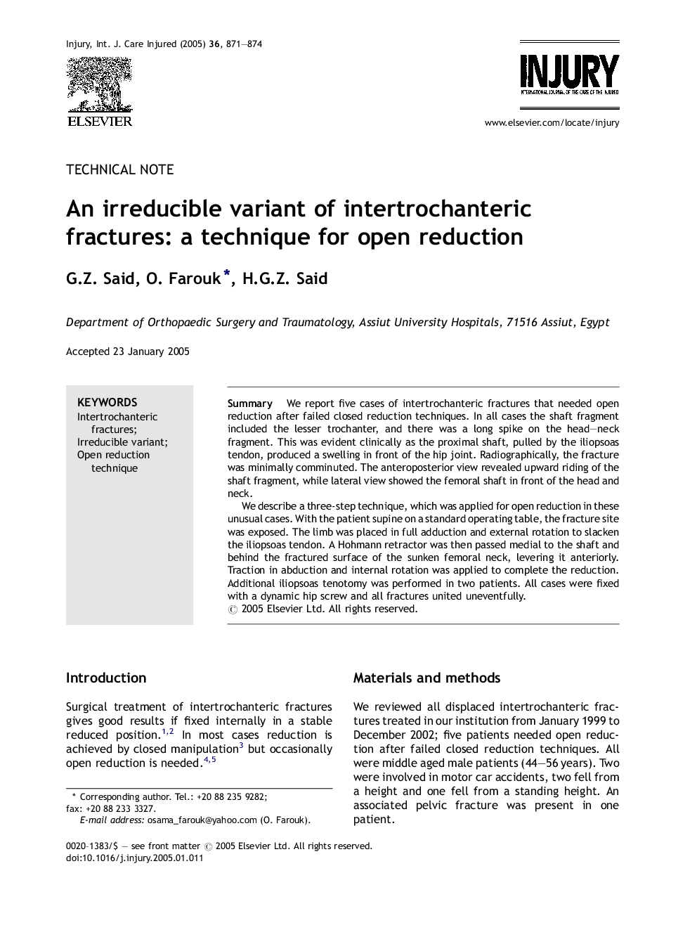 An irreducible variant of intertrochanteric fractures: a technique for open reduction