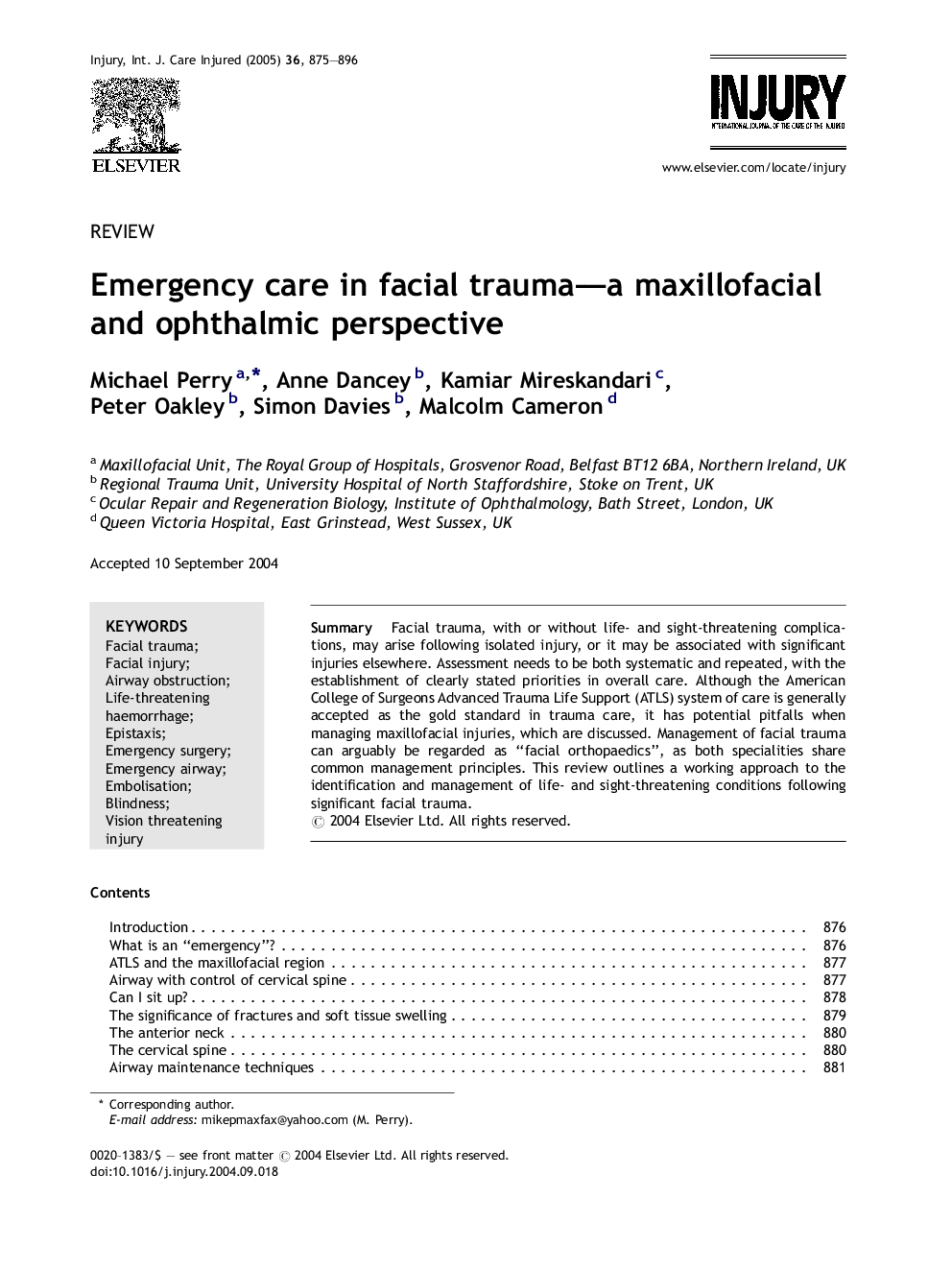 Emergency care in facial trauma-a maxillofacial and ophthalmic perspective