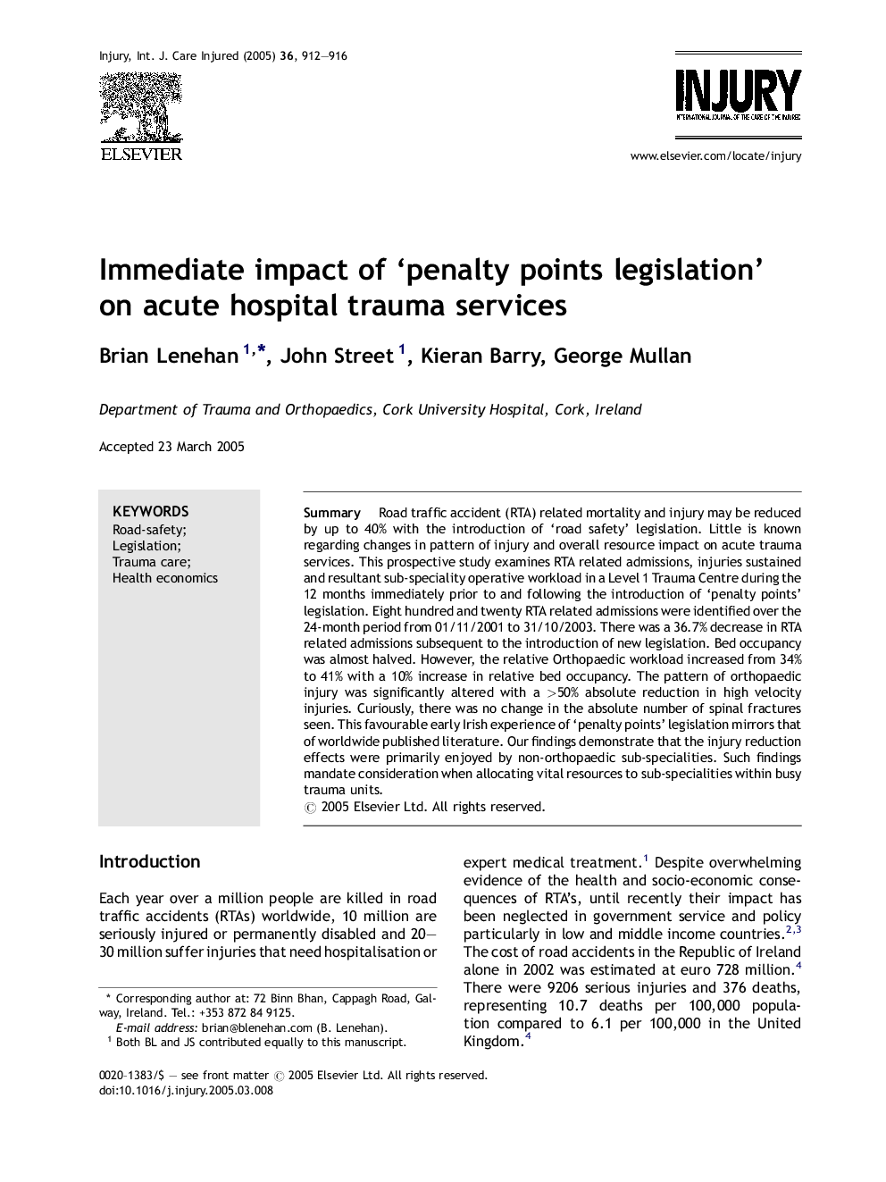 Immediate impact of 'penalty points legislation' on acute hospital trauma services