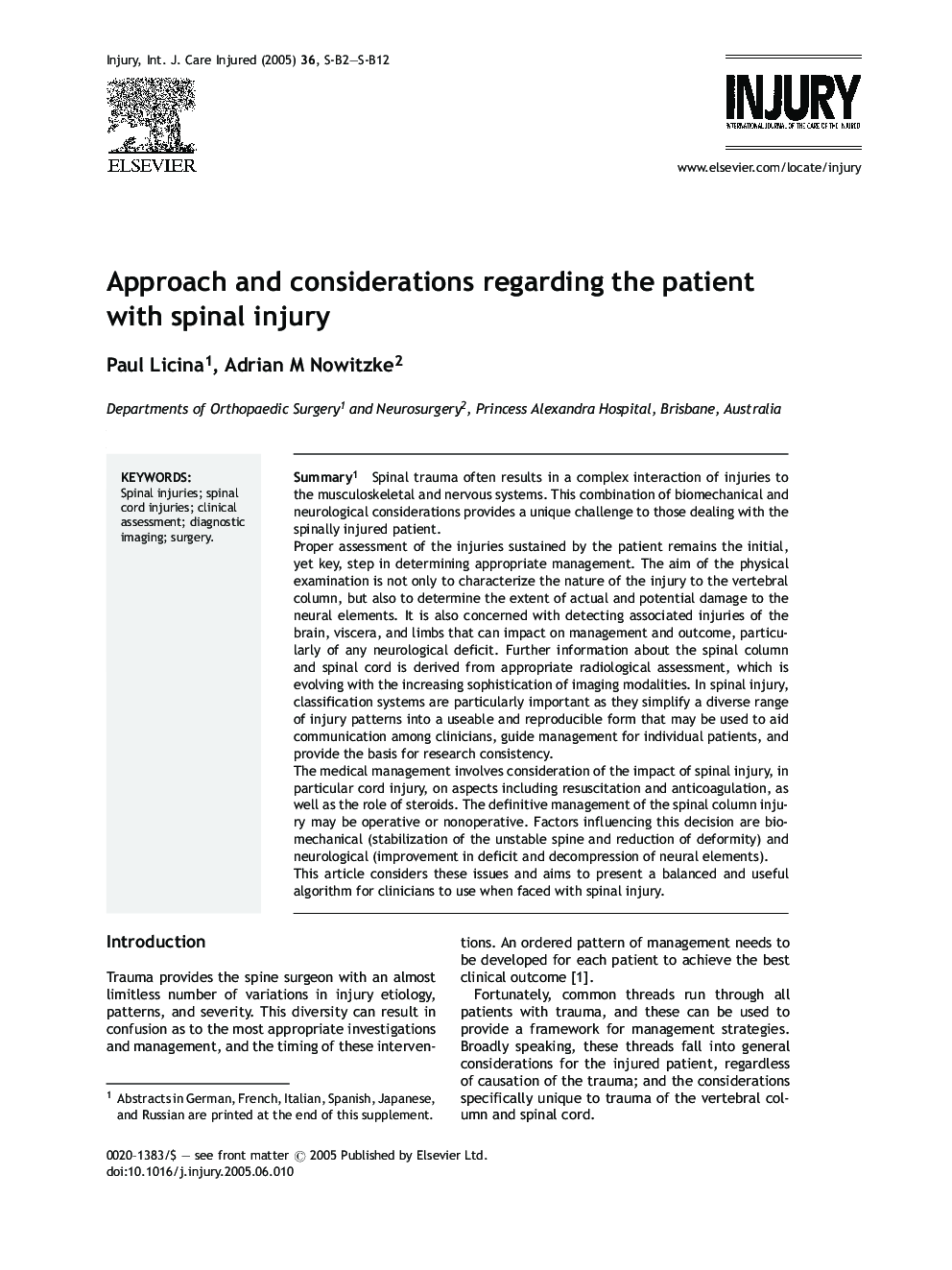 Approach and considerations regarding the patient with spinal injury