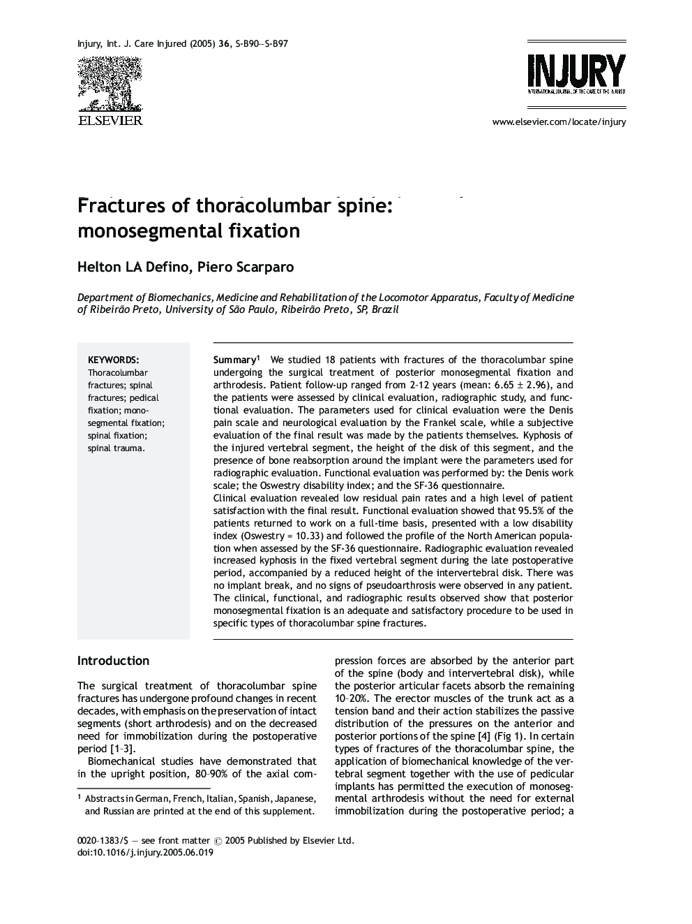 Fractures of thoracolumbar spine: monosegmental fixation