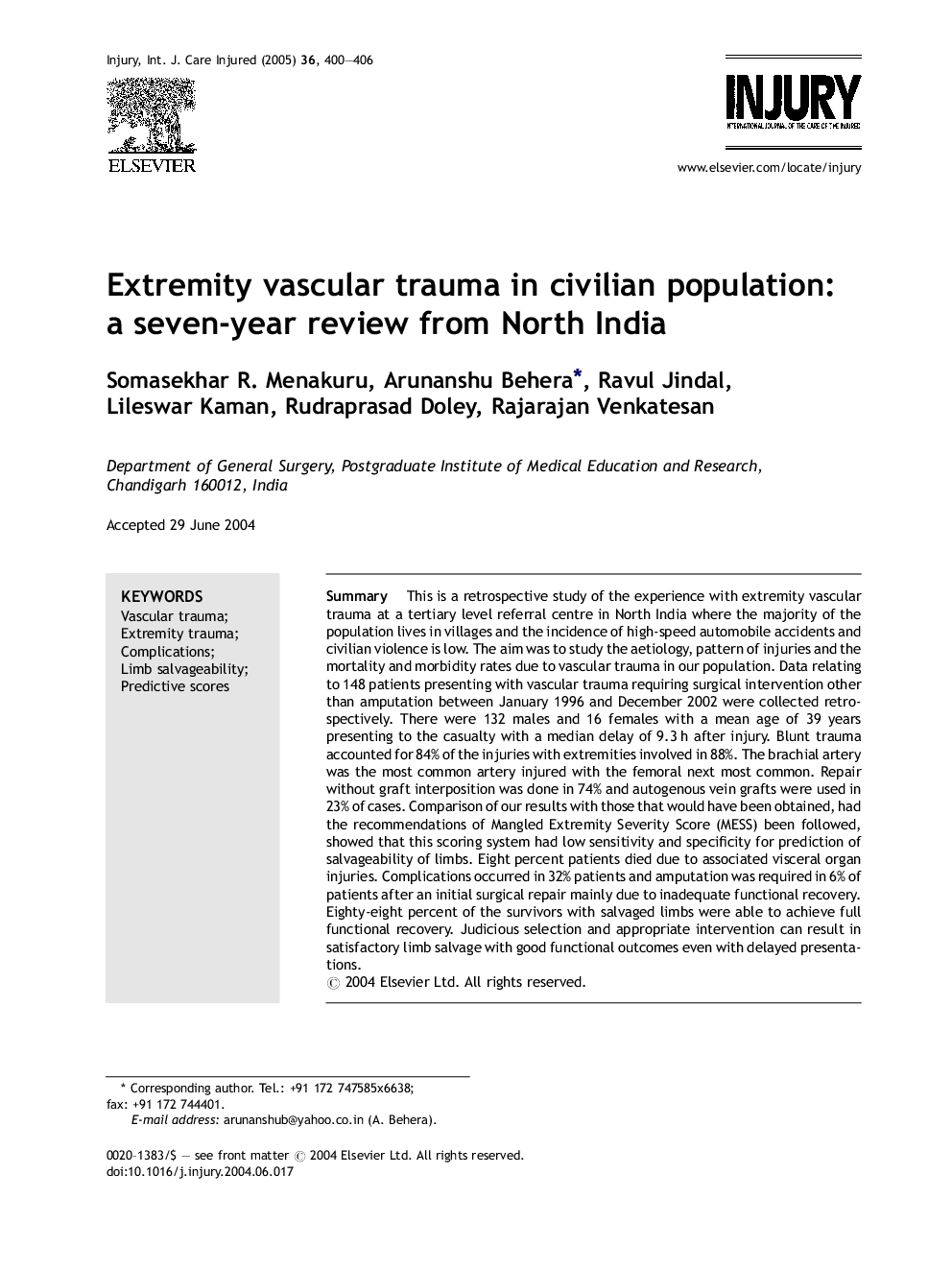 Extremity vascular trauma in civilian population: a seven-year review from North India