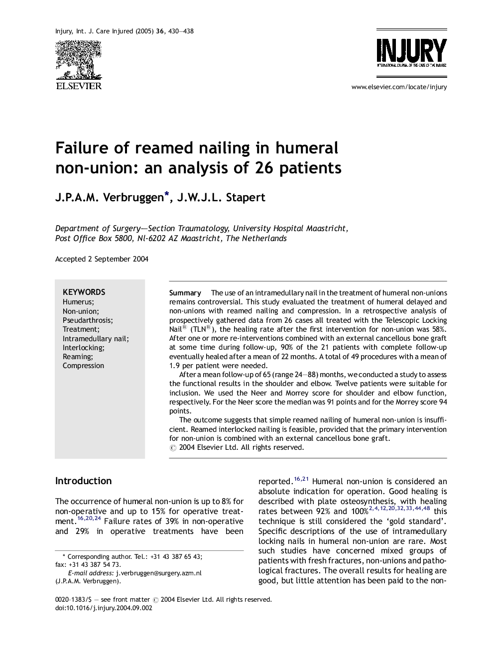 Failure of reamed nailing in humeral non-union: an analysis of 26 patients