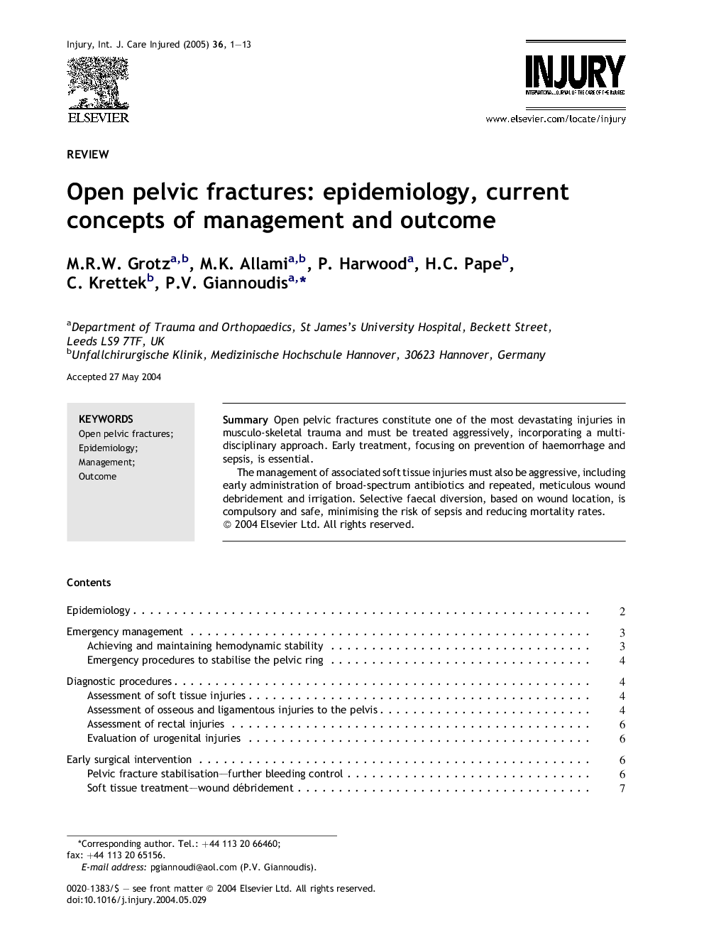 Open pelvic fractures: epidemiology, current concepts of management and outcome