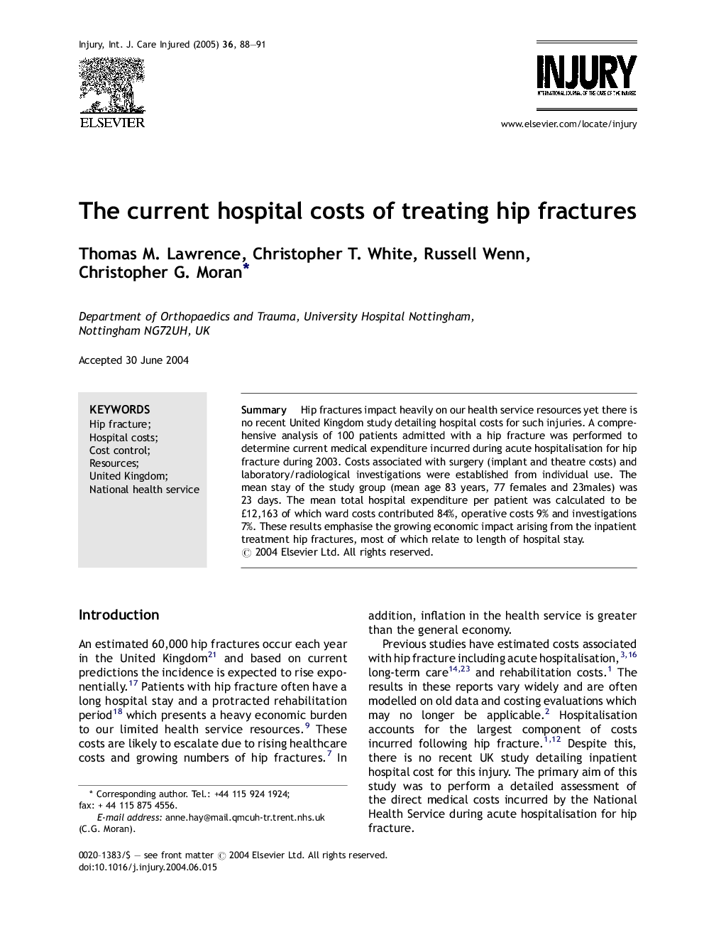 The current hospital costs of treating hip fractures