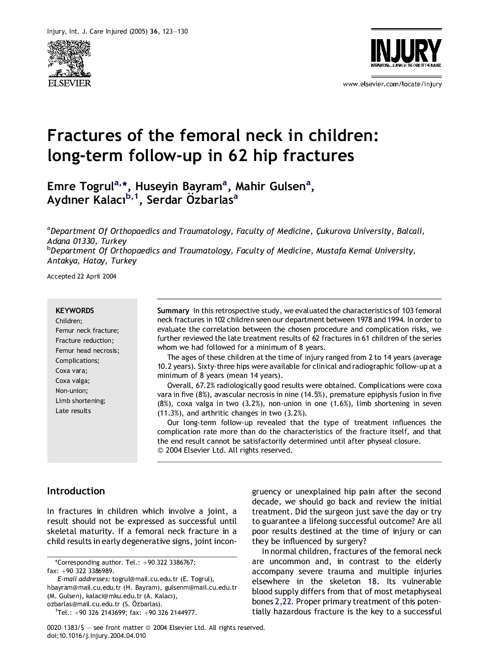 Fractures of the femoral neck in children: long-term follow-up in 62 hip fractures