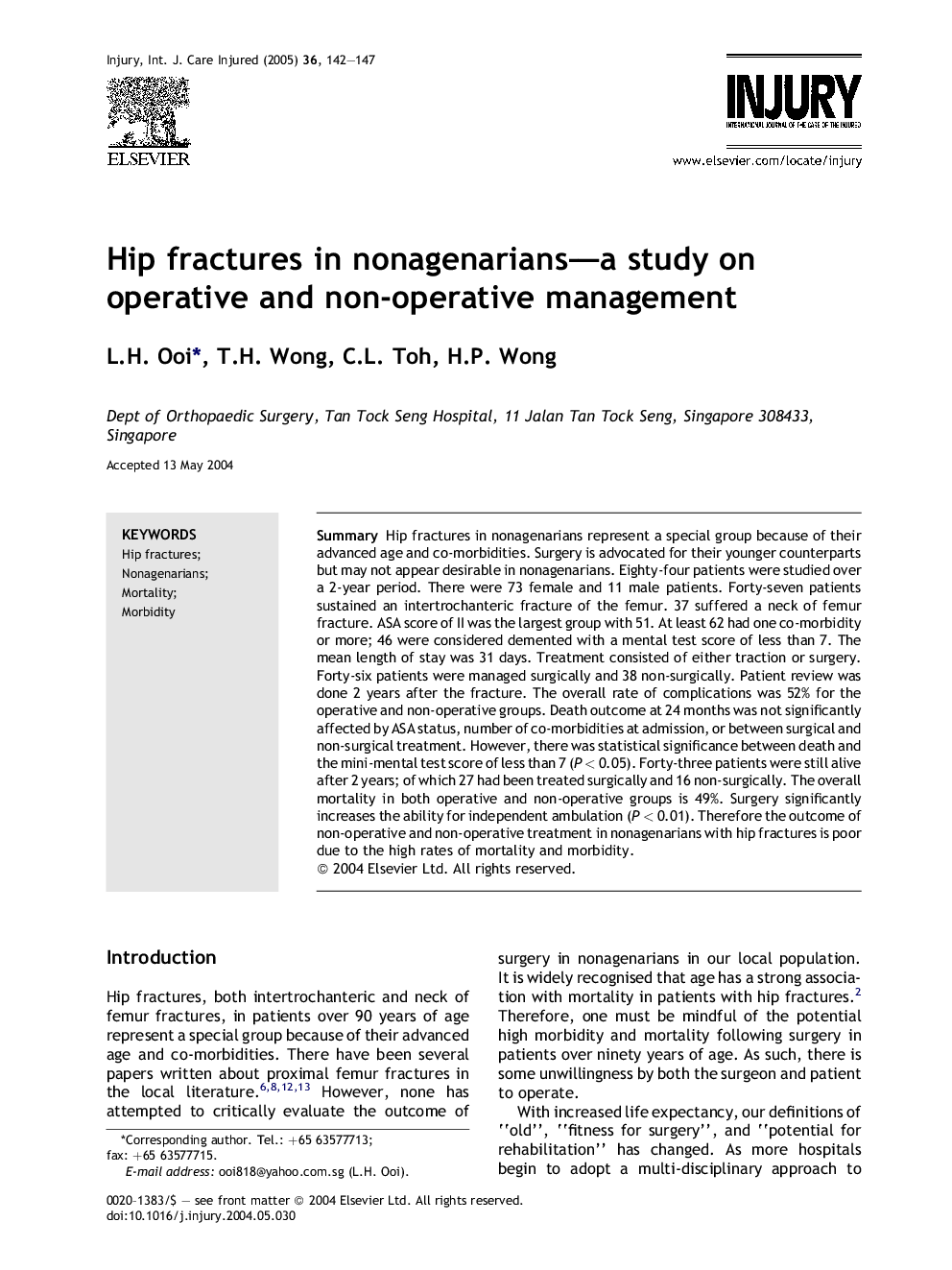 Hip fractures in nonagenarians-a study on operative and non-operative management