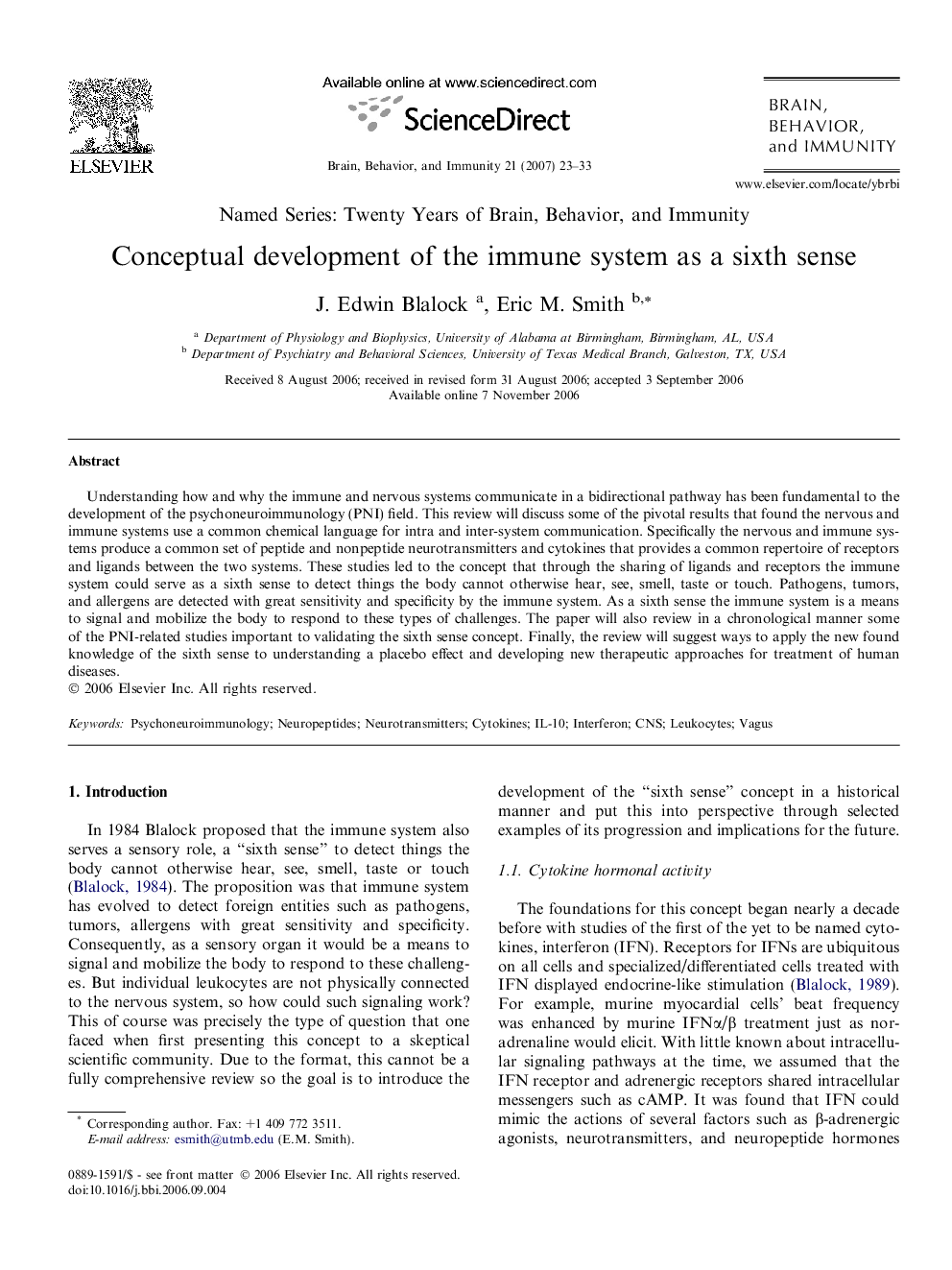 Conceptual development of the immune system as a sixth sense