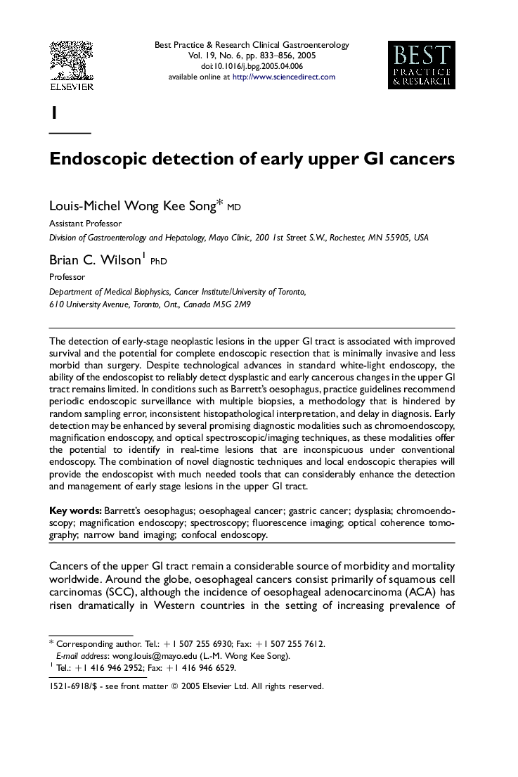 Endoscopic detection of early upper GI cancers