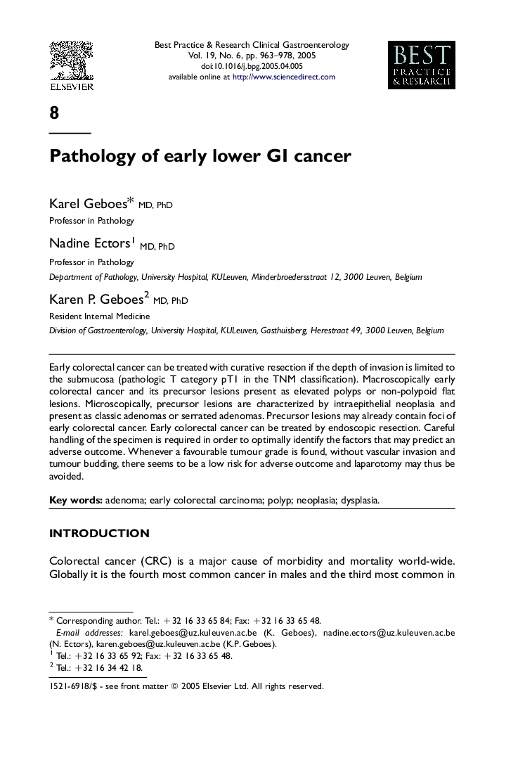Pathology of early lower GI cancer