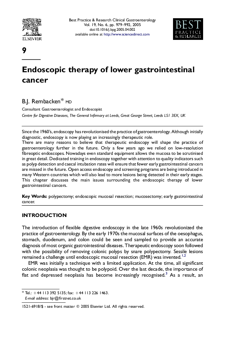 Endoscopic therapy of lower gastrointestinal cancer