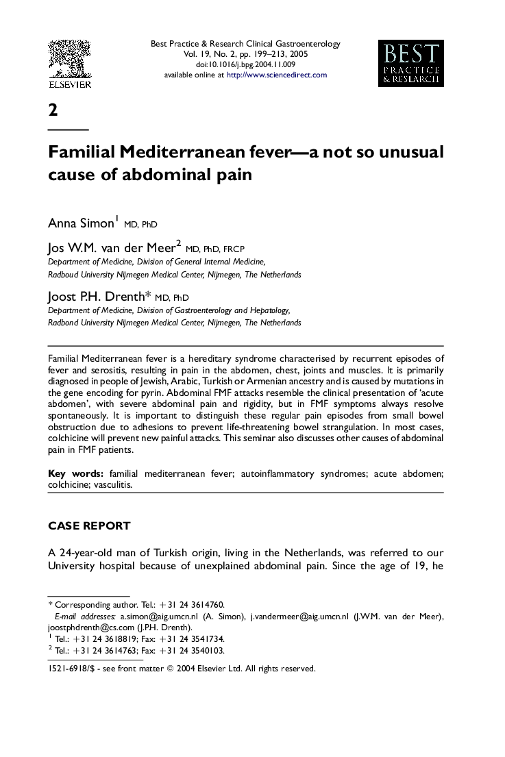 Familial Mediterranean fever-a not so unusual cause of abdominal pain