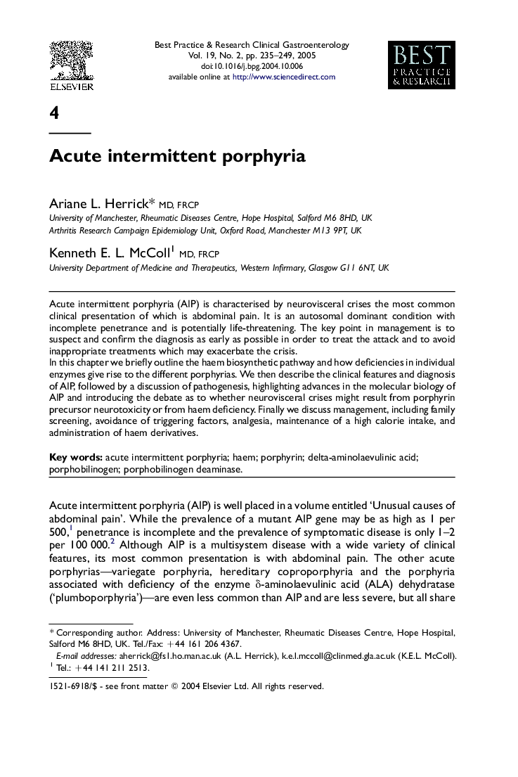 Acute intermittent porphyria